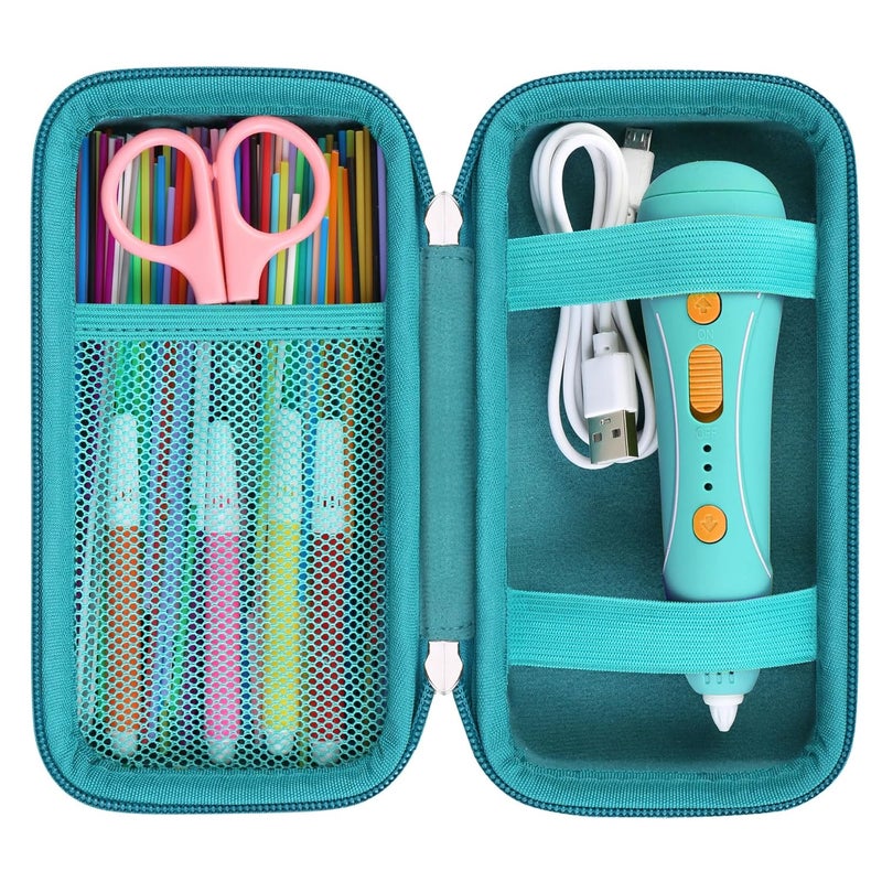 RAIALL Hard Case for 3Doodler 3D Pen for Kids, 3D Printing Pen 3D Pens Storage Organizer Bag Holder, Mesh Pocket Fits Plastic Filaments and Cable, Green (Case Only) - Image 1